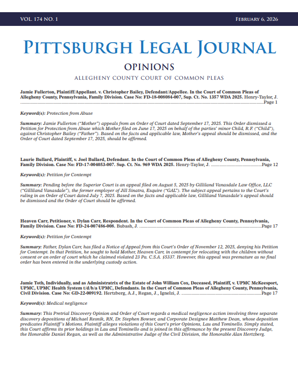 Feb. 6 Edition of PLJ Opinions